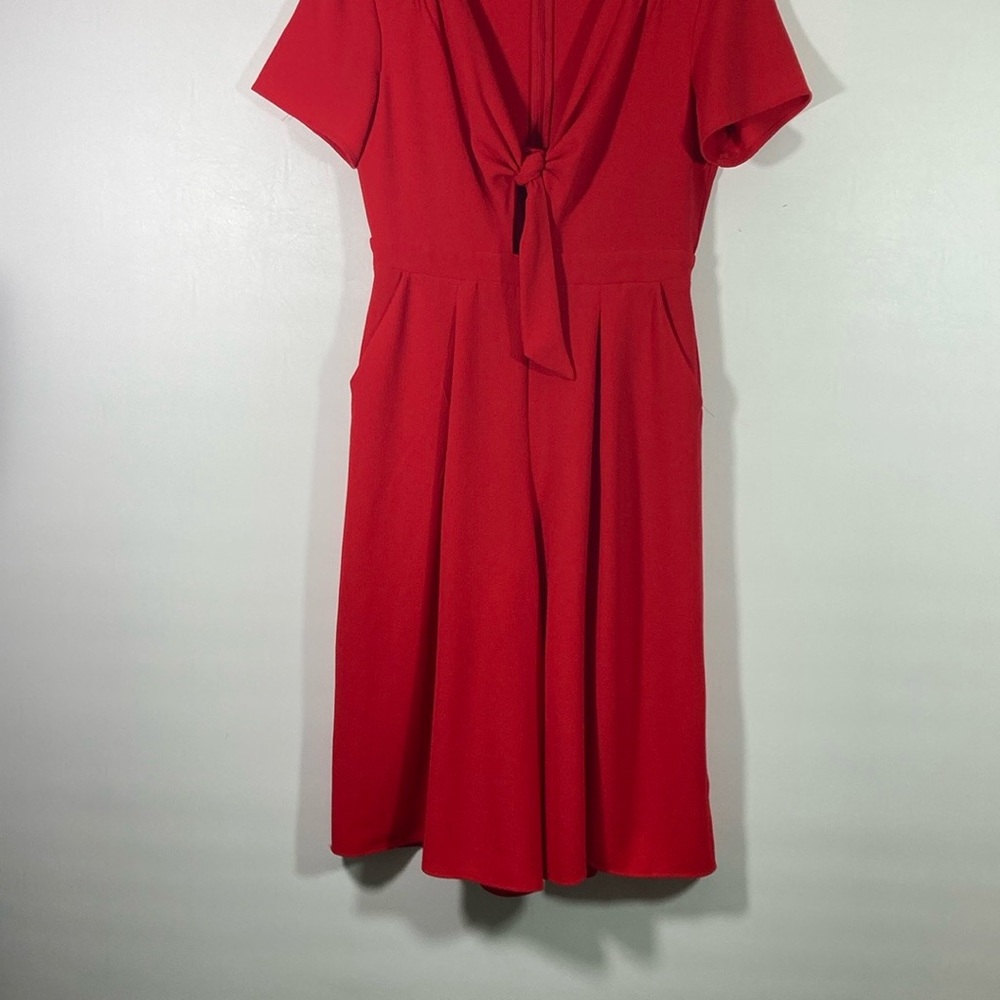 GB Romper Women Size M Red Open Front w Tie Zipper Back Short Sleeve Front Yolk